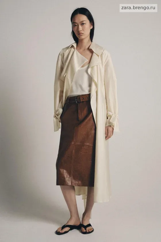 Прямая кожаная юбка Zara «ZW» Лимитированная коллекция