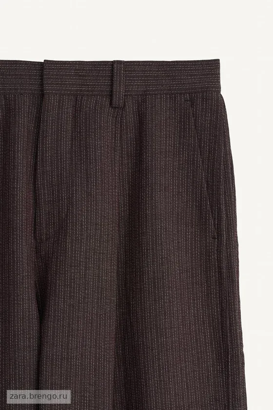 Широкие брюки в полоску из вискозы и льна с боковыми складками