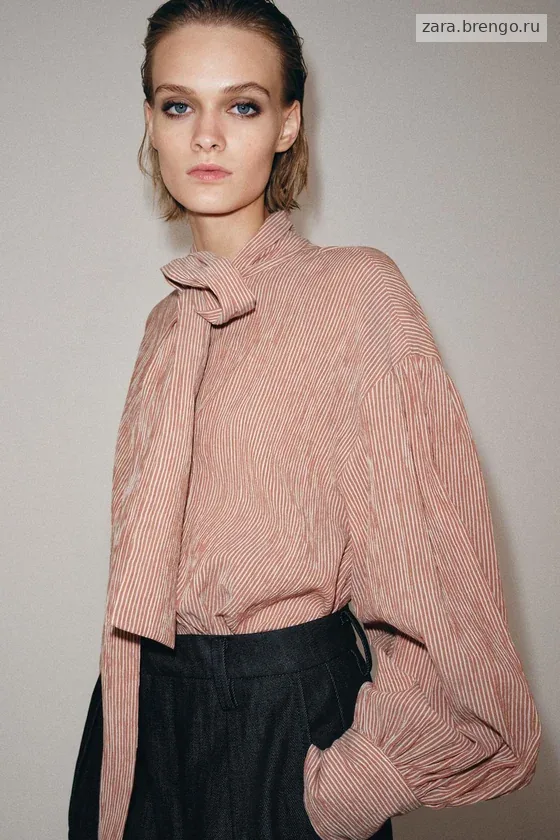 РУБАШКА В ПОЛОСКУ С ЗАВЯЗКАМИ — коллекция Zara «ZW»