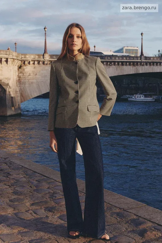 БЛЕЙЗЕР В КЛЕТКУ С КОМБИНИРОВАННЫМ ВОРОТНИКОМ — коллекция Zara «ZW»