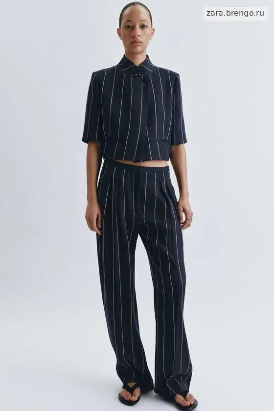УКОРОЧЕННАЯ КУРТКА В ПОЛОСКУ ИЗ ЛЬНА — коллекция Zara «ZW»
