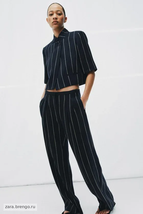 БРЮКИ В ПОЛОСКУ ИЗ СМЕСОВОГО ЛЬНА — коллекция Zara «ZW»