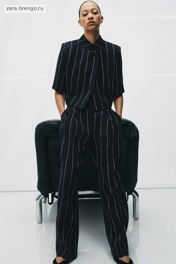 БРЮКИ В ПОЛОСКУ ИЗ СМЕСОВОГО ЛЬНА — коллекция Zara «ZW»