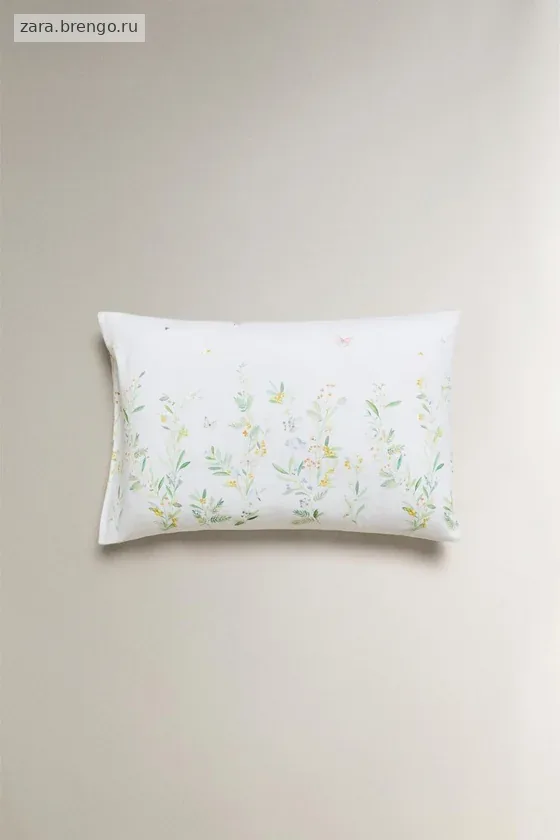 Наволочка из сатина с принтом листьев и цветов