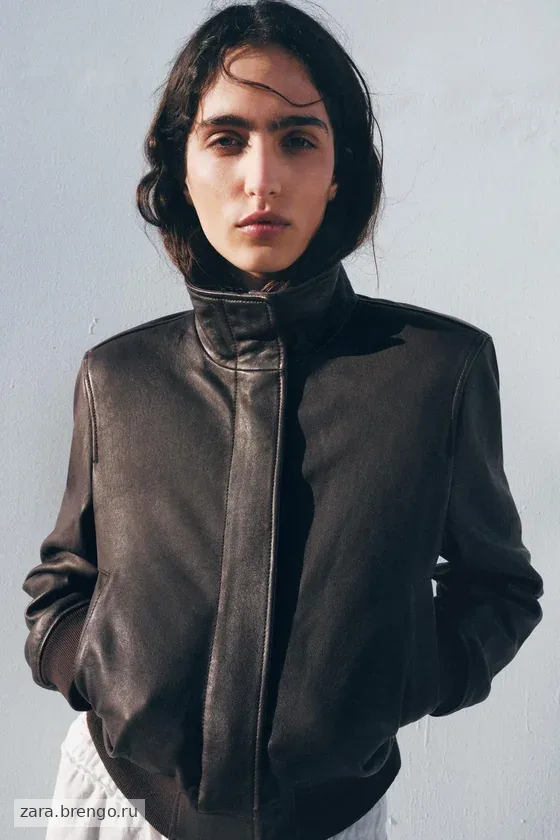 Кожаная бомбер-куртка с накладными подкладками Zara «ZW» Лимитированная коллекция