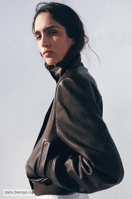 Кожаная бомбер-куртка с накладными подкладками Zara «ZW» Лимитированная коллекция