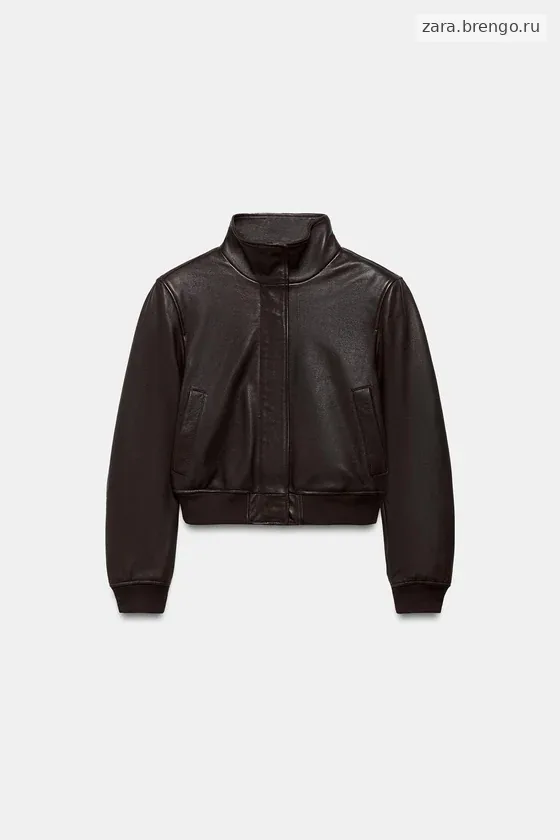 Кожаная бомбер-куртка с накладными подкладками Zara «ZW» Лимитированная коллекция