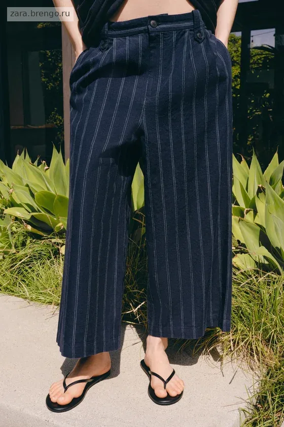 БРЮКИ В ПОЛОСКУ ИЗ СМЕСОВОГО ЛЬНА — коллекция Zara «ZW»