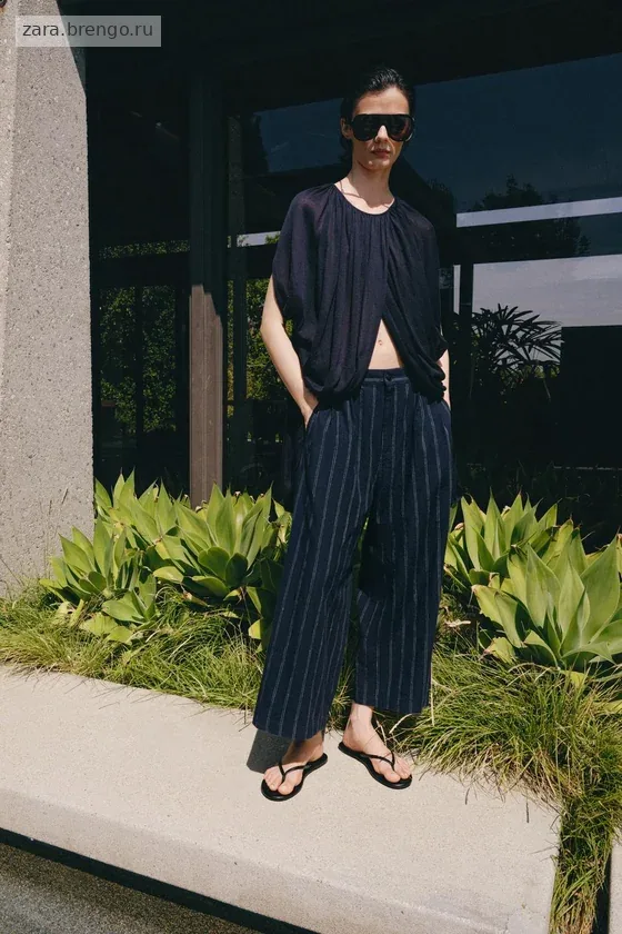 БРЮКИ В ПОЛОСКУ ИЗ СМЕСОВОГО ЛЬНА — коллекция Zara «ZW»