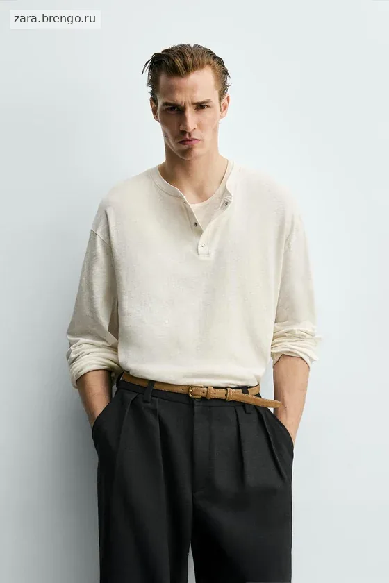 Футболка henley из хлопка и льна