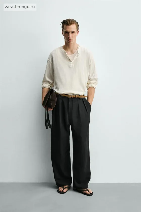 Футболка henley из хлопка и льна