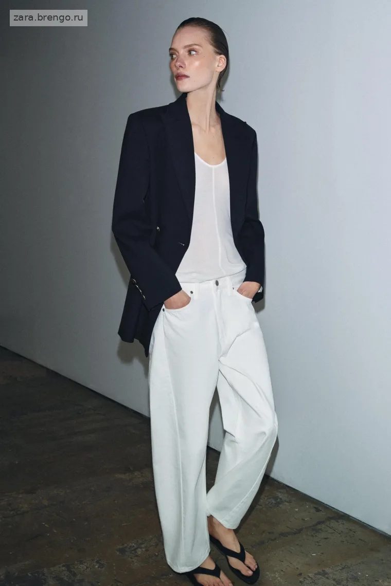 Джинсы средней посадки Zara «ZW» с укороченным свободным кроем на щиколотку