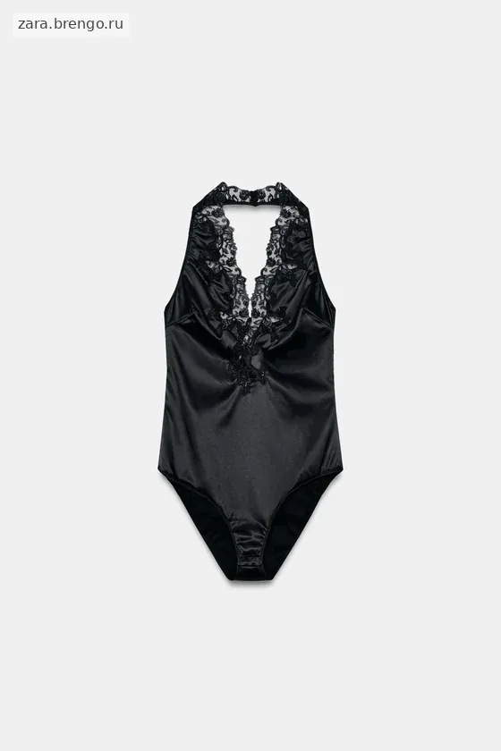 АТЛАСНОЕ БОДИ С ГОРЛОВИНОЙ ХАЛТЕР И КРУЖЕВОМ — коллекция Zara «ZW»