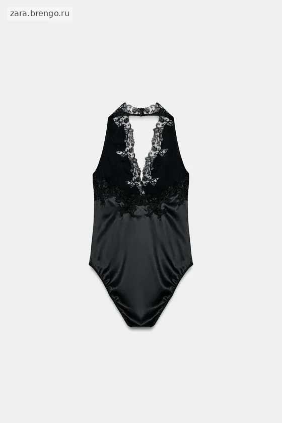 АТЛАСНОЕ БОДИ С ГОРЛОВИНОЙ ХАЛТЕР И КРУЖЕВОМ — коллекция Zara «ZW»