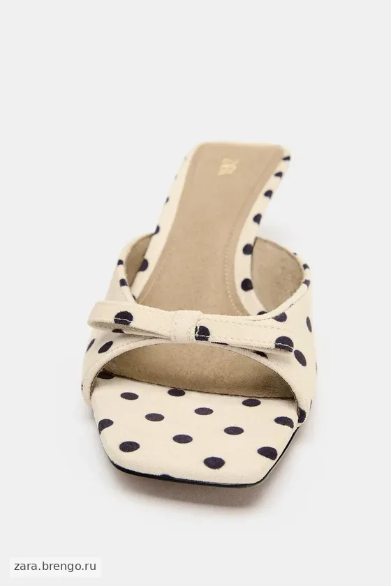 ТУФЛИ-МЮЛИ С БАНТОМ И УЗОРОМ В ГОРОШЕК