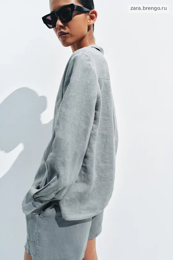 Льняная рубашка с карманом коллекция Zara «ZW»
