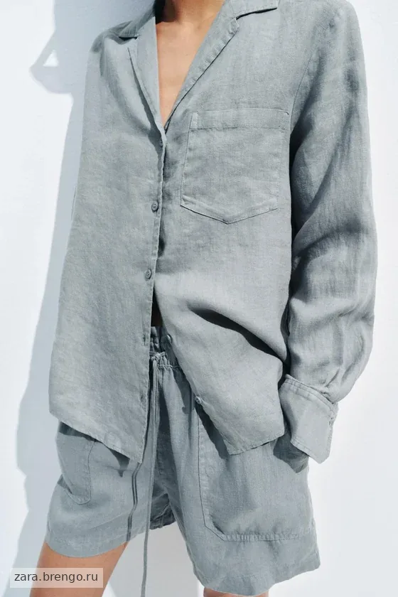 Льняная рубашка с карманом коллекция Zara «ZW»