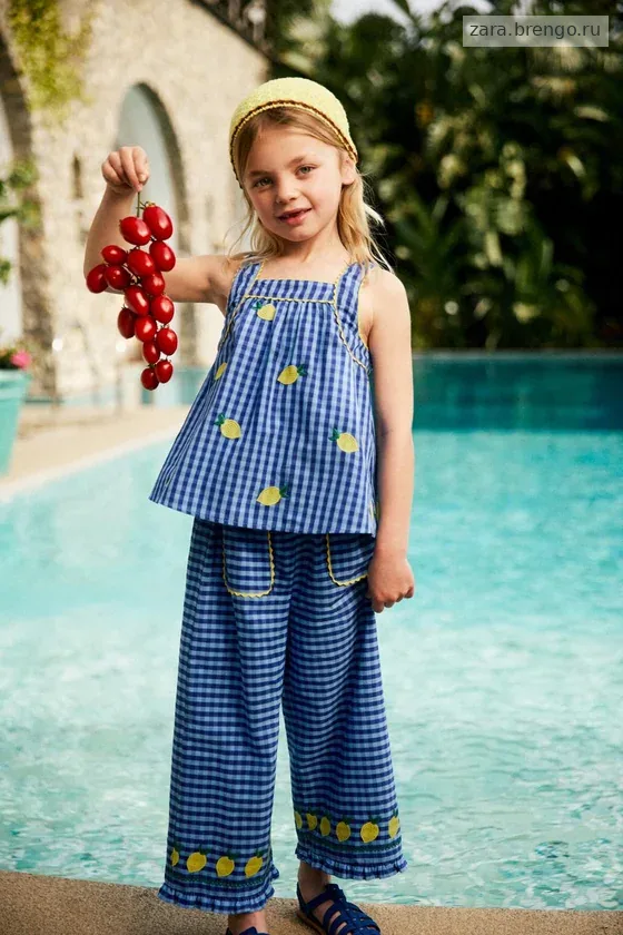 БРЮКИ-КЮЛОТЫ В КЛЕТКУ ВИШИ С ВЫШИВКОЙ ЛИМОНОВ CASA LAWA X ZARA KIDS