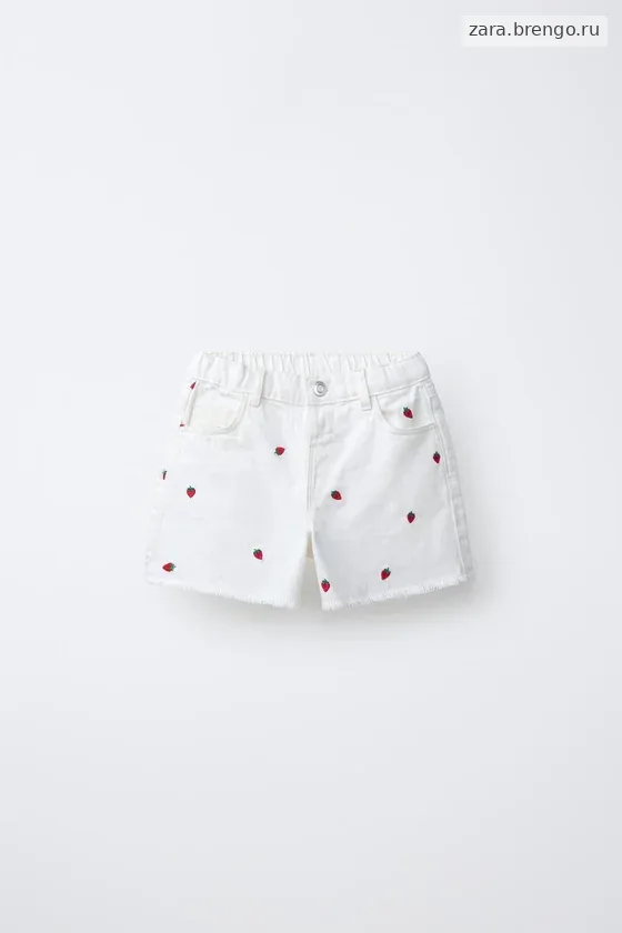 БЕРМУДЫ ИЗ ТВИЛА «Мом Фит» С ВЫШИВКОЙ КЛУБНИКИ CASA LAWA X ZARA KIDS