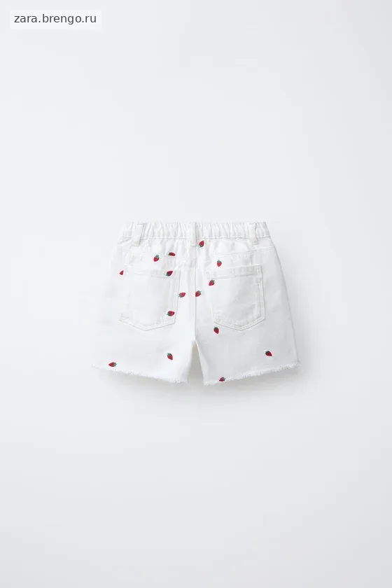 БЕРМУДЫ ИЗ ТВИЛА «Мом Фит» С ВЫШИВКОЙ КЛУБНИКИ CASA LAWA X ZARA KIDS