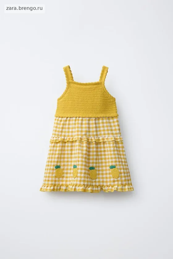 ТРИКОТАЖНОЕ ПЛАТЬЕ В КЛЕТКУ ВИШИ С ЛИМОНАМИ — CASA LAWA X ZARA KIDS