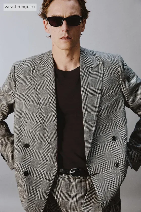 ДВУБОРТНЫЙ БЛЕЙЗЕР ИЗ ШЕРСТИ И ЛЬНА В КЛЕТКУ — Zara «Aaron Levine»