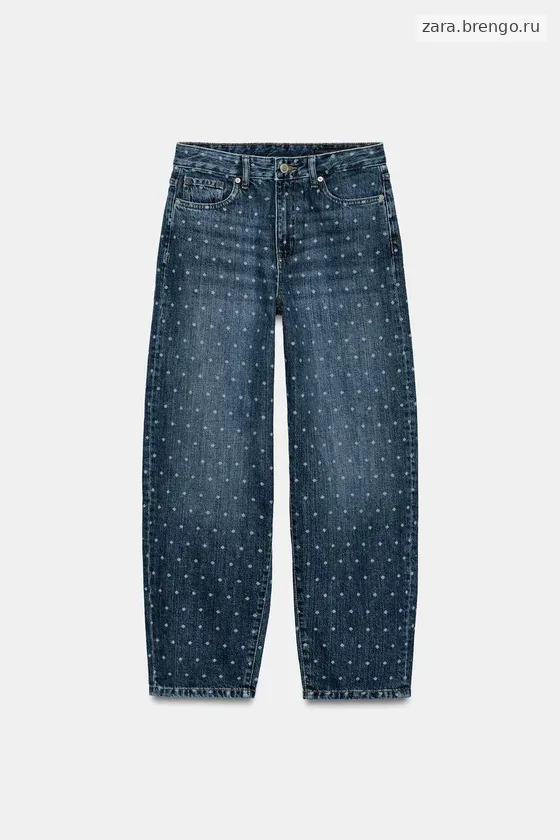 ЗАУЖЕННЫЕ ДЖИНСЫ СО СРЕДНЕЙ ПОСАДКОЙ И ПРИНТОМ В ГОРОШЕК — коллекция Zara «ZW»