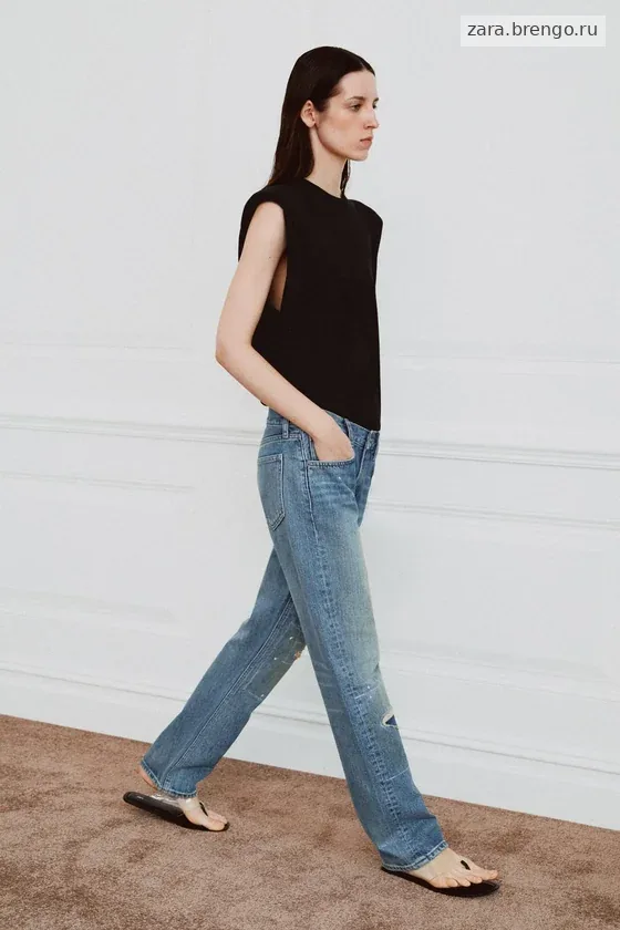 ДЖИНСЫ коллекция Zara «ZW» ПРЯМОГО КРОЯ СО СРЕДНЕЙ ПОСАДКОЙ И РВАНЫМИ ДЕТАЛЯМИ