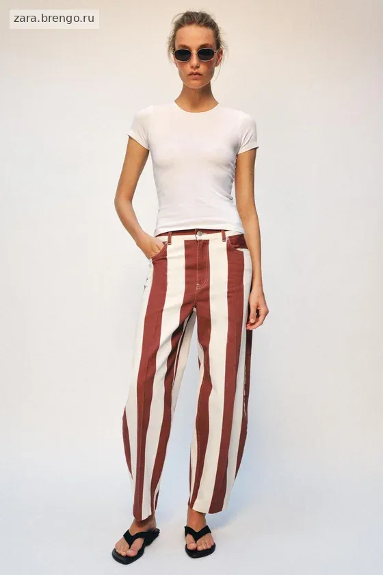 ДЖИНСЫ коллекция Zara «ZW» TAPERED В ПОЛОСКУ С ВЫСОКОЙ ПОСАДКОЙ