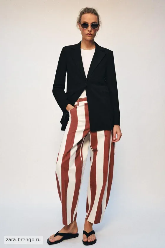 ДЖИНСЫ коллекция Zara «ZW» TAPERED В ПОЛОСКУ С ВЫСОКОЙ ПОСАДКОЙ