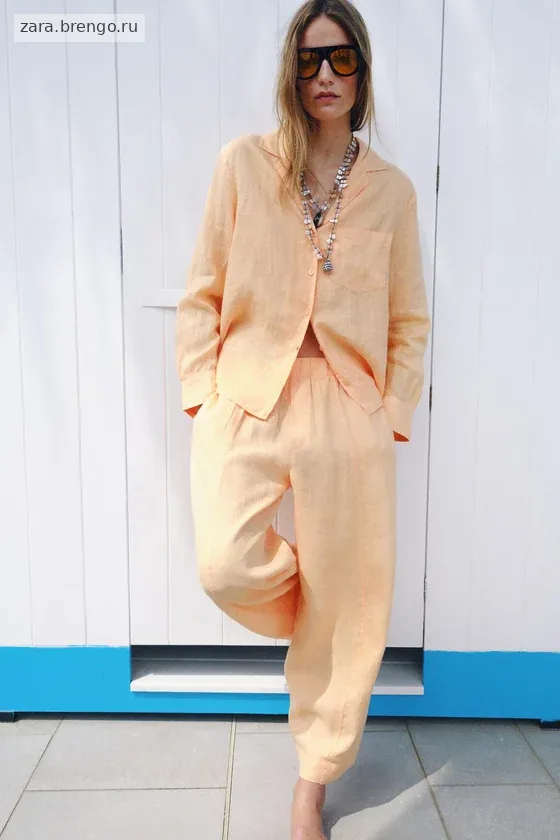 Льняная рубашка с карманом коллекция Zara «ZW»