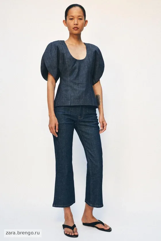 ДЖИНСОВАЯ БЛУЗА С ОБЪЕМНЫМИ РУКАВАМИ коллекция Zara «ZW»
