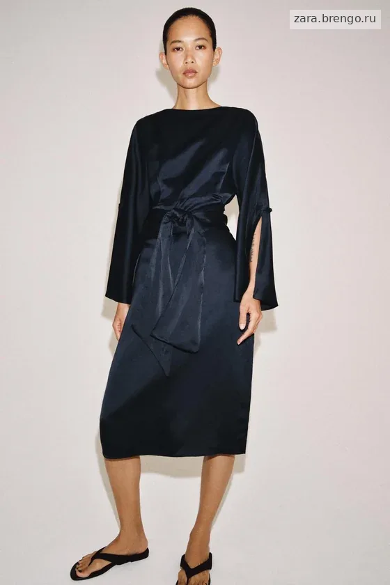 ПЛАТЬЕ МИДИ ИЗ СМЕСОВОГО ЛЬНА С ПОЯСОМ — коллекция Zara «ZW»
