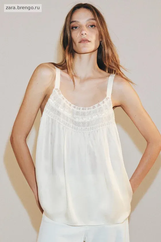 АТЛАСНЫЙ ТОП С КРУЖЕВОМ — коллекция Zara «ZW»