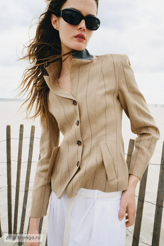 БЛЕЙЗЕР В ПОЛОСКУ ИЗ СМЕСОВОГО ЛЬНА — коллекция Zara «ZW»