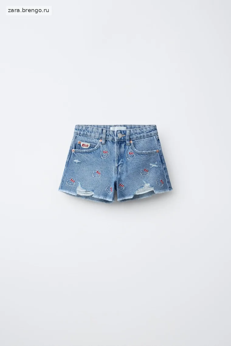 Джинсовые бермуды с вышитой hello kitty © sanrio